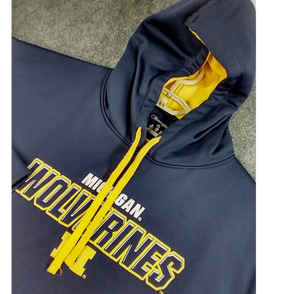 Champion Hoodie Men XL Blue Michigan Wolverines NCAA Performance Sweatshirt